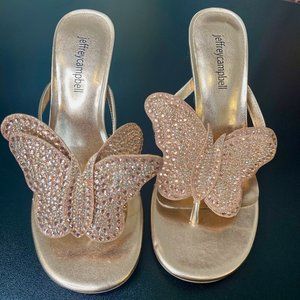 Jeffrey Campbell Butterfly Heel Sandals Size 7 Rose Pink Barbie Y2K Rhinestone